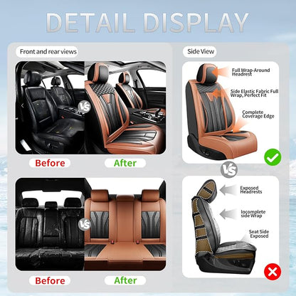 Fit Prius Premium Leather Car Seat Covers for Toyota Prius 2001-2025 2026 - Waterproof，Breathable，All-Weather Seat Cushion Protecto & Airbag Compatible, 2 Front Seat Brown&Black - Image 6