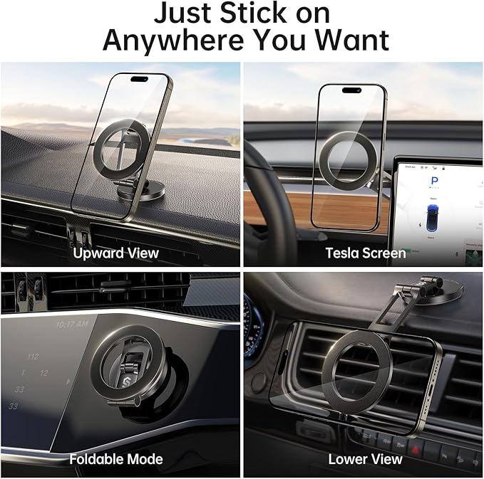 Syncwire Fits MagSafe Car Mount Magnetic Phone Holder for Dash and Tesla | Strong Magnets, All Metal, Flexible 3 Axis, 360° Rotation, Dashboard and Screen Support, For iPhone 17 16 15 14 Pro Max - Image 2
