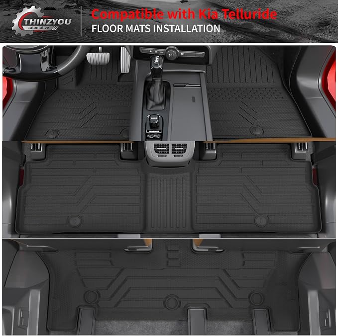 Floor Mats for 2020-2025 Kia Telluride 7&8 Seats (NOT for 2027) | Trunk Mat Cargo Mat Cargo Liner TPE All Weather Back Seat Cover 2024 Telluride Accessories - Image 2