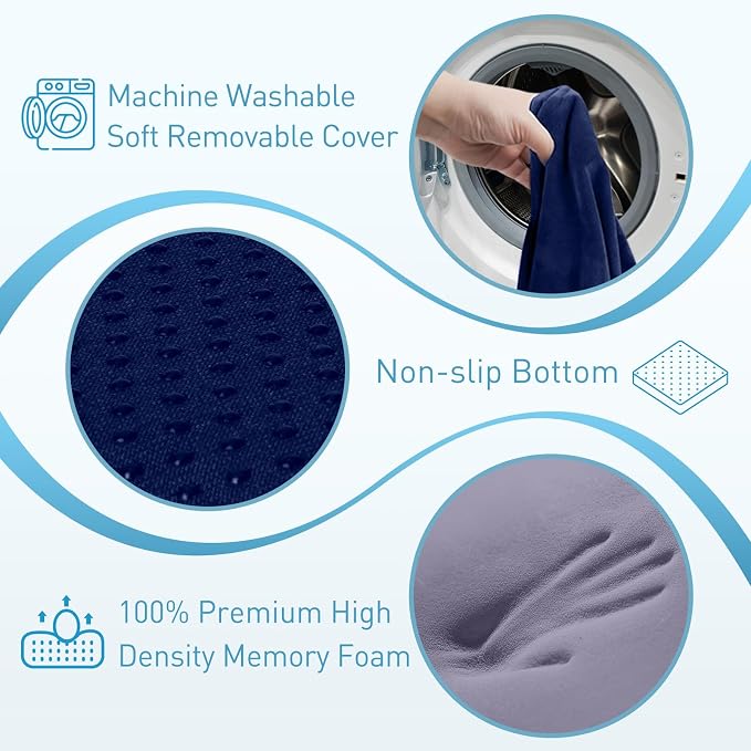 BlissTrends Thick Seat Cushion for Office Chair & Car Seat, XL, Blue | Memory Foam with Removable Cover, Ergonomic Tailbone & Sciatica Support for Pressure Relief and Long Sitting, 3.9" Thick - Image 3