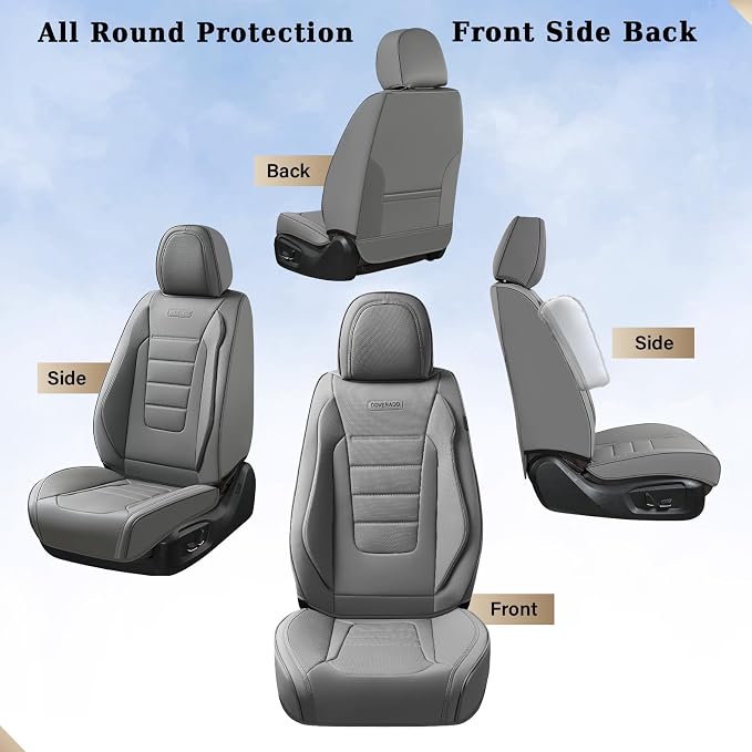 Coverado Car Seat Covers Full Set, Seat Covers for Cars, Gray Car Seat Cover, Waterproof Car Seat Protector, Nappa Car Seat Cushion, 5 Pieces Car Seat Covers Front Seats and Back Fit for Most Cars - Image 4