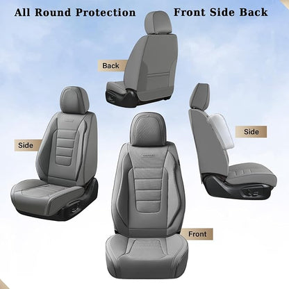 Coverado Front Seat Covers, Car Seat Cover, Gray Seat Covers for Cars, Car Seat Protector, 2PCS Waterproof Faux Leather Car Seat Cushion, Luxury Seat Cushions, Auto Seat Covers Fit for Most Vehicles - Image 3