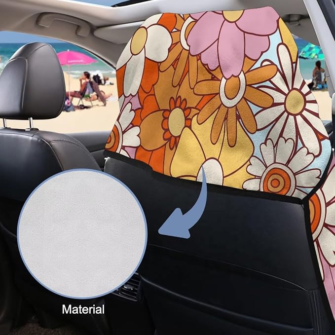 SEANATIVE Hippie Flowers Sweat Towel Car Seat Cover for Gym Running Athletes Fitness Workout, Auto Seat Pet Protector, Sports Towel Seat Covers for Cars - Image 6