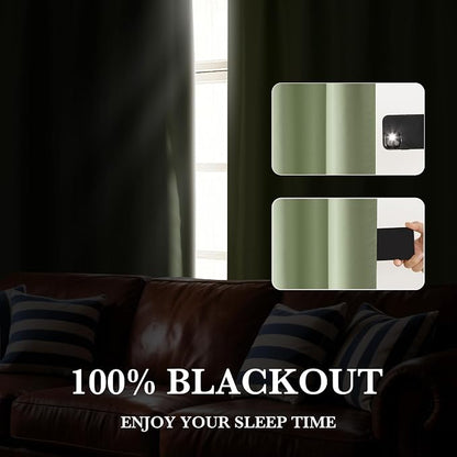 RYB HOME 100% Blackout Short Curtains for Small Window, Thermal Insulated | Total Room Darkening, Noise Reducing, Curtains for Kitchen Bathroom Basement, W42 x L36, Sage Green, 2 Panels - Image 5