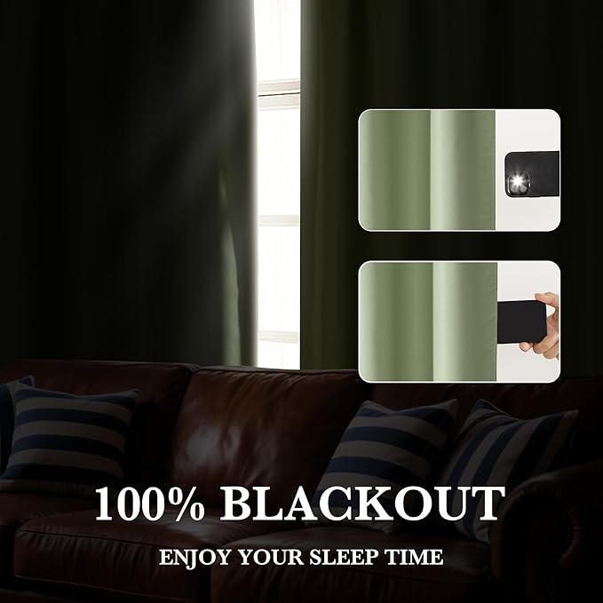 RYB HOME Bedroom Blackout Curtains 63 inches Long, 100% Blackout | Thermal Insulated, Noise Reducing, Curtains for Living Room Nursury, For Sleep, W42 x L63, Biscotti Beige - Image 4