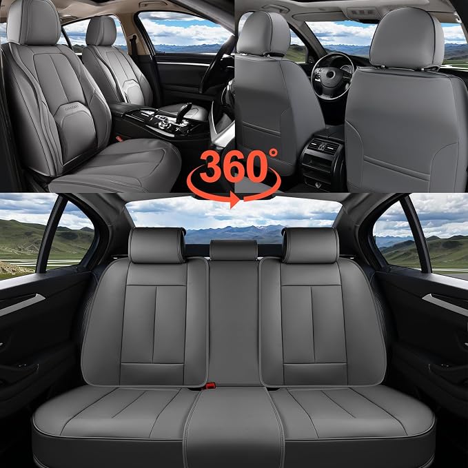 Coverado Car Seat Covers Full Set, Premium Nappa Leather Seat Covers for Car, Waterproof Car Seat Protector with Lumbar Support, Automotive Seat Covers Universal Fit for Most Cars SUV Truck(Gray) - Image 7