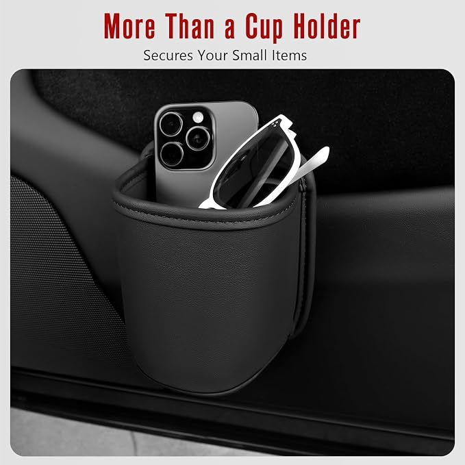 Leather Car Cup Holder Organizer (2-Pack) | Anti-Sag Clip On Drink Cupholder for Back Seat, Car Side Door, Headrest | Premium Extra Automotive Cup Holders for Water Bottles, Tumblers & Coffee Mugs - Image 6