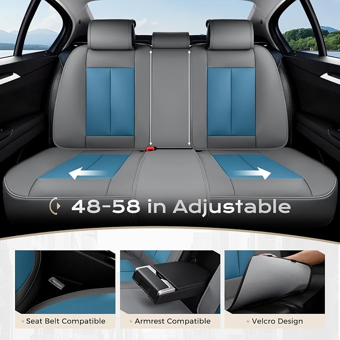 Coverado Seat Covers, Car Seat Covers Full Set, Leather Seat Covers for Cars, Car Seat Protector, Gray Car Seat Covers Front Seats and Back Seats Universal Fit for Most Cars Blue - Image 5