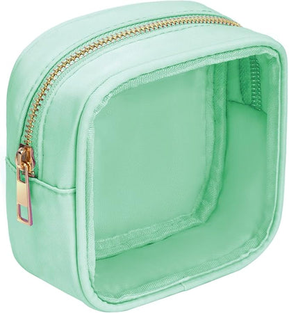Small Clear Makeup Bag for Purse Small Cosmetic Bag Travel Size Toiletry Bags Cute Travel Makeup Bag,Coin Purse Pouch Easter Gifts for Teen Girls (Clear-Green) - Image 2