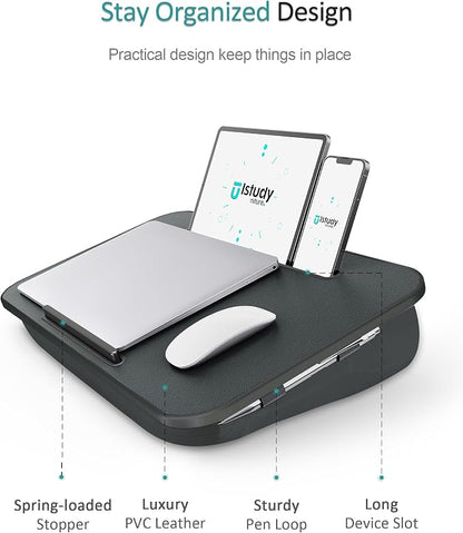 Lap Desk, Portable Laptop Stand with Washable Cushion, Fits up to 17 inch Laptop, with Device Ledge and Phone Holder, Use on Bed,Couch, Sofa, Floor, Home Office– ISTUDYNITURE (Large, Black) - Image 6