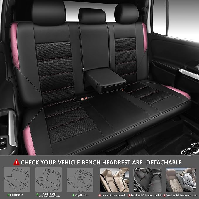CAR PASS Memory 3D Foam Car Seat Covers Full Set, Breathable Mesh Thick Seat Covers for Car, Pink Metal Film Leather Seat Covers, Universal Automotive Comfort for SUVs Trucks, Black Pink - Image 4