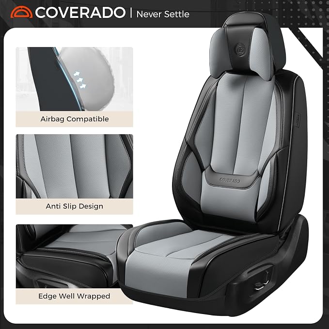 Coverado Car Seat Covers, Seat Covers for Cars, Waterproof Leather Auto Seat Protectors, Leather Car Seat Cushion, Car Interiors Accessories Universal Fit for Most Cars - Image 3