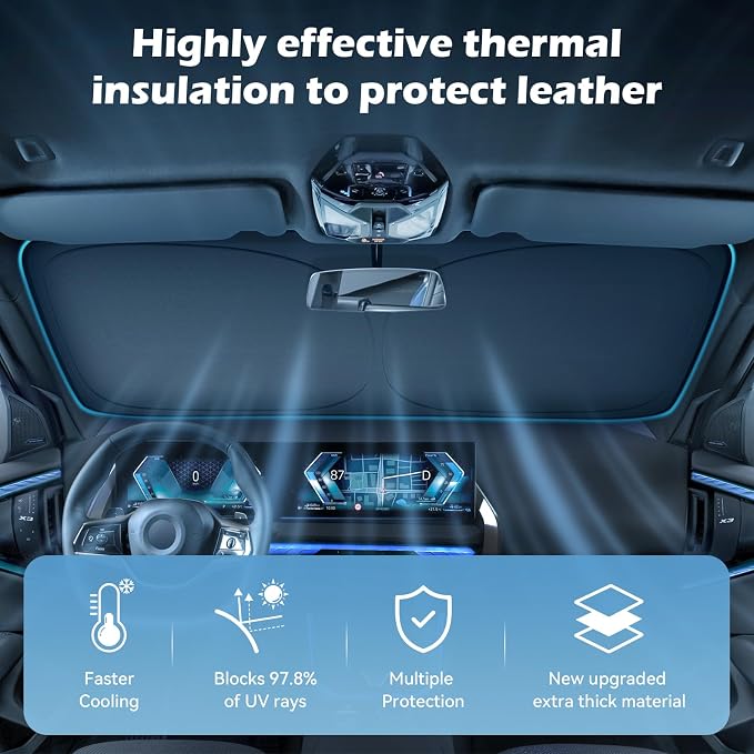 Car Windshield Sun Shade, 300T Thickened Car Window Shades Heat Reflective Interior Cool, Universal Fit for Most Cars SUVs Trucks, Foldable & Portable Design (for Tesla Model 3/Y (57'' × 37'')) - Image 3