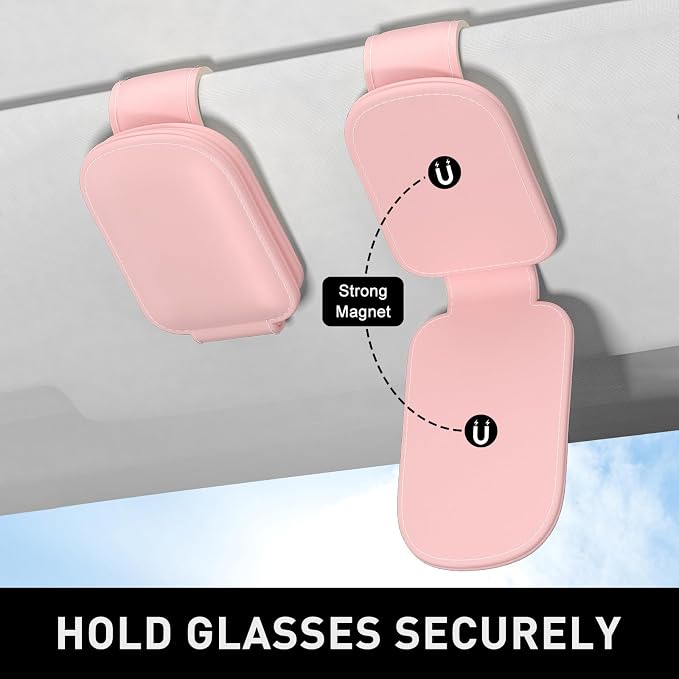 Sunglasses Holder for Car Visor, Magnetic Leather Car Sunglass Holder, Car Sun Visor Glasses Hanger Clip, Car Interior Accessories for Women Men, Fits All Size Eyeglasses - Image 3