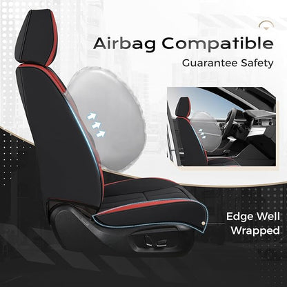 Coverado Car Seat Cover, Cover for Cars Full Seat, Premium Leather, Universal Fit Waterproof Seat Protectors, Car Seat Cushion Non-Slip for Most Cars-Black Red - Image 3