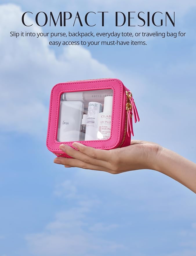 Clear Makeup Case Toiletry Bag Travel Medium Clear Cosmetic Bag with Zipper, Make Up Bag Organizer Traveling TSA Approved Transparent Bag Car for Essentials, Mini & Medium, Hot Pink - Image 4