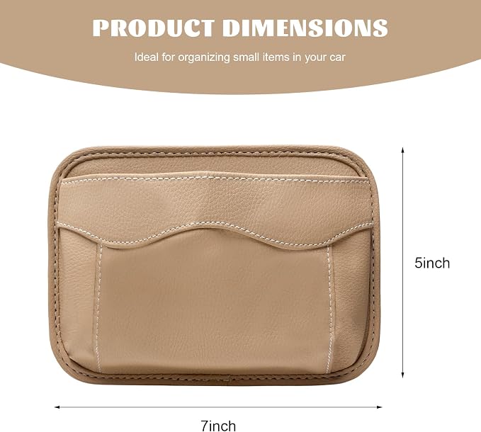 Car Seat Side Pocket Organizer, Multifunctional Auto Console Door Window Side Pocket Seats Storage Pouch, Leather Seat Gap Filler Organizer Pen Phone Holder for Most Vehicles (Beige) - Image 2