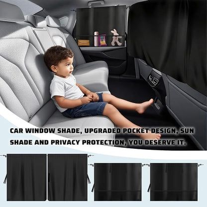 3 Pack Upgraded Car Window Shades Set, 2 Window Sun Shades + 1 Privacy Curtain with Storage Pockets, UV Sun Protection & Privacy Screen (A) - Image 8