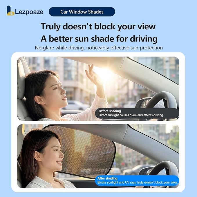 Car Window Shades (2 Pack) - Upgraded Mesh Sun Shade, Strong Static Cling - Heat Blocking, Anti-Glare & UV Protection - Foldable Memory Frame, Won't Block View - Universal Fit 99% Cars - Image 5