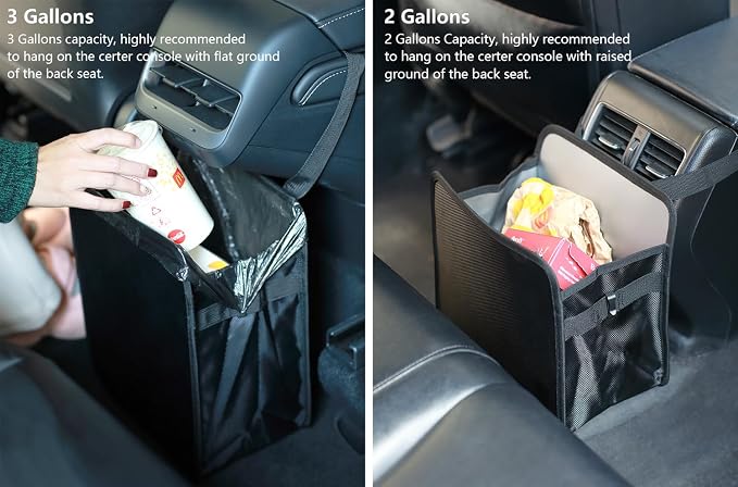 Ginsco 2 Gallons Open-Top Car Trash Can, Hanging Leakproof Car Trash Bag with Water-proof PEVA Liner, Stand Trash Bag for Cars Foldable Automotive Garbage Can for Cars SUV Truck RV Black - Image 4
