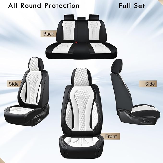 Coverado Seat Covers, Car Seat Covers Full Set, White Car Seat Cover, Auto Seat Covers Front Seats Rear Seat Cover, Luxury Car Seat Cushion,Leather Seat Cover Seat Protector Universal Fit Most Cars - Image 6
