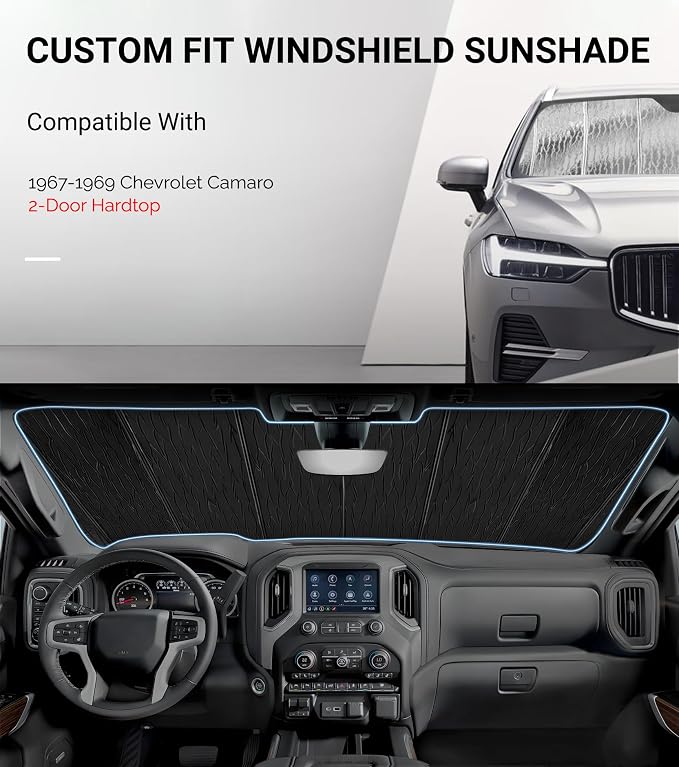 Pigenius Windshield Sun Shade for Chevrolet Camaro 1967-1969, 2-Door Hardtop, Custom Front Window Sunshade - AstraGuard - Image 2
