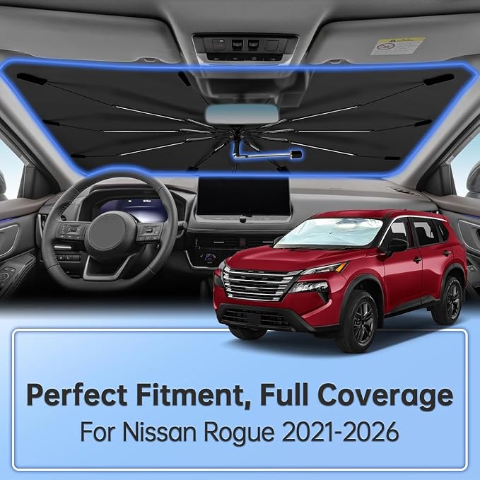 Windshield Sun Shade Umbrella for Nissan Rogue 2021-2026 Front Window | Foldable Car Sunshade Umbrella, Highly Reflective Auto Sun Shield Visor for UV Protection, Keep Car Cool Accessories - Image 2