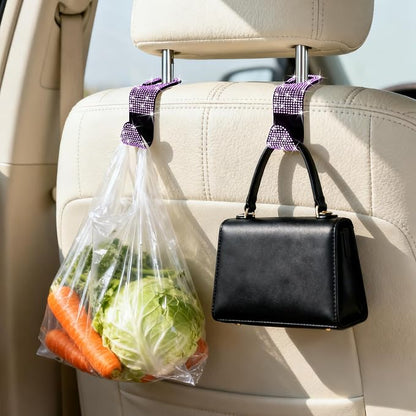 BFXM 6 Pack Car Seat Headrest Hooks,Car Accessories Bling Purple | Back Seat Purse Hanger Holder Hook, Universal Storage Organizer for Handbag Grocery Bags Coats - Image 3