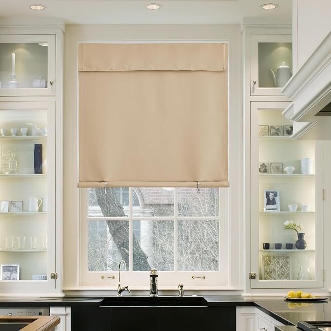 NICETOWN Biscotti Beige Living Room Blackout Curtains 63 Inches Long | Farmhouse Solid Thermal Insulated Self Adhesive Drapery Panels for Office Loft, 1 Panel, 42" x 63" - Image 8
