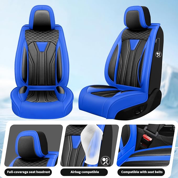 Fit Maxima Car Seat Covers Premium Leather for Nissan Maxima 2011-2025 2026. Waterproof， Breathable, Scratch-Resistant & All-Weather Seat Cushion Protector（2 Front Seats,Blue&Black - Image 2