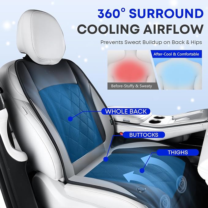 [2026 Upgrade] Cooling Car Seat Cover Ventilated Seat Cushion Summer Driving 12V-24V Ventilated Car Seat Cushion with 2 Powerful Turbo Fans with 3-Speed Adjustable Universal Fit Most Car-Slight Grey - Image 8