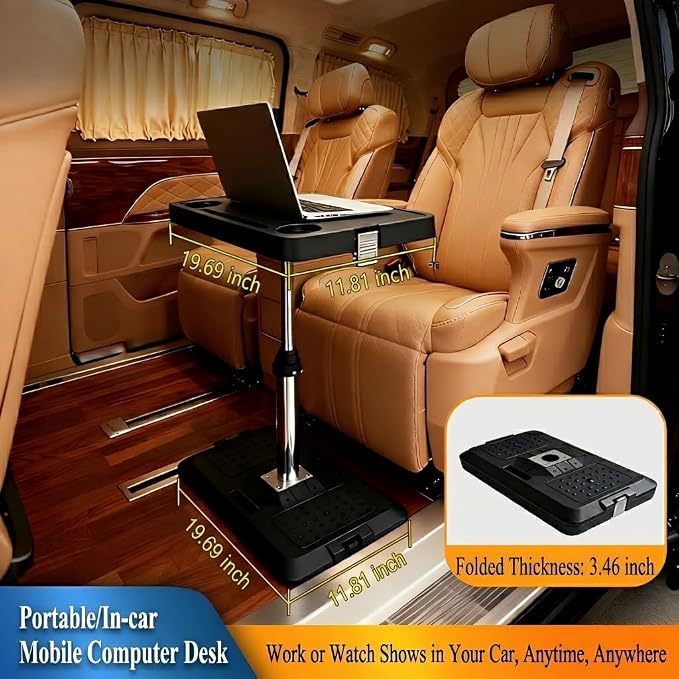 Car Desk for Laptop, Adjustable Car Seat Tray Table, 360° Rotating Multi-Function Travel Tray for Passenger & Rear Seat, Portable Eating & Work Station, Essential Road Trip Accessories - Image 4