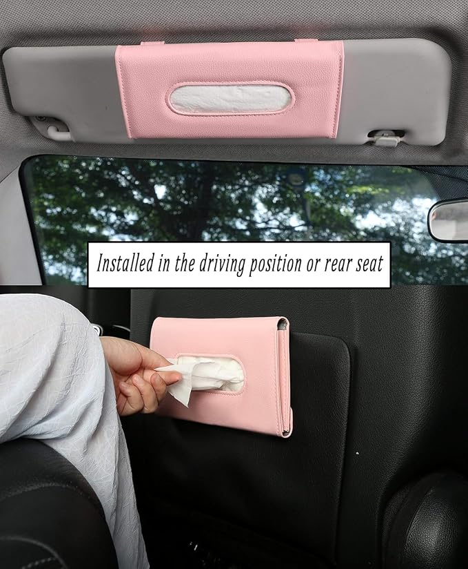 Pink Car Tissue Holder with 7 Refills, Car Accessories for Women | Universal car tissue box with 7 refills, easy install & refill, fits most cars, cute travel accessory for ladies - Image 6