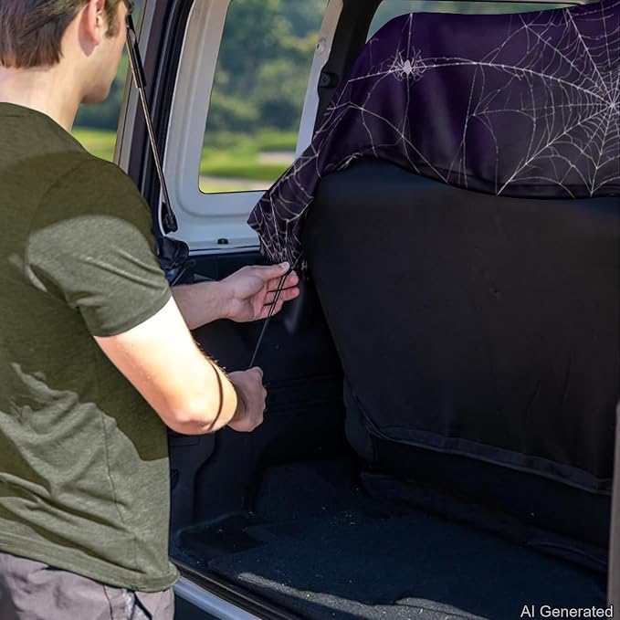 Purple Pumpkin Bat Print Back Seat Cover for Car Trucks Van SUV, Halloween Decor Waterproof Rear Bench Towel Seat Covers for Dogs and Kids,Automotive Backseat Protector - Image 5