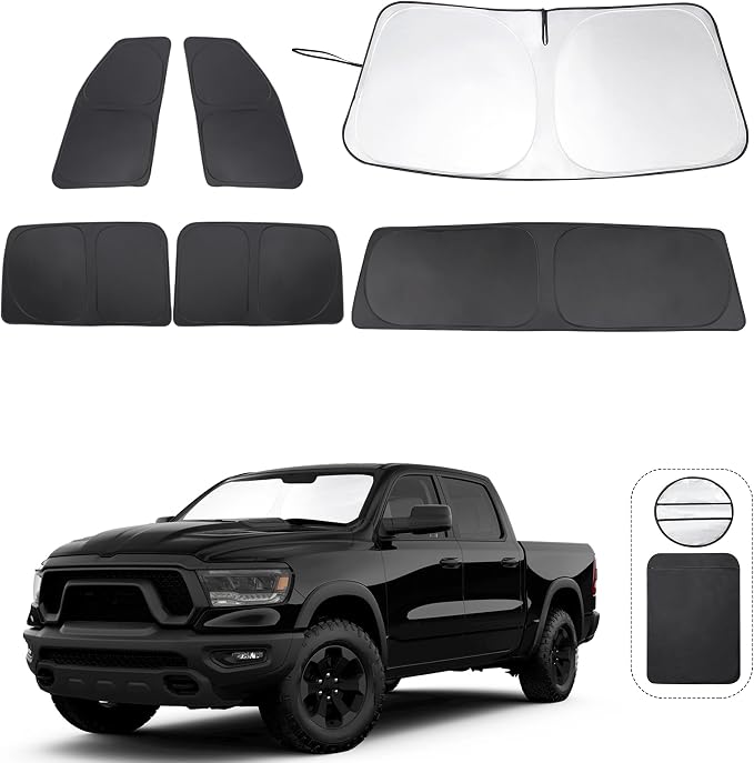 TINGLU Window Shades for Dodge RAM 1500 2019-2026 CrewCab,MegaCab Pickup,2Dr RegularCab,4Dr QuadCab Accessories Car Side Full Windows Windshield Sun Shade Camping Sun UV Rays Privacy Protection 6PCS by TINGLU