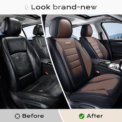 Coverado Car Seat Covers Front, Seat Covers for Cars, Waterproof 2-Pack Car Seat Cushions, Leather Carseat Seat Protectors, Universal Seat Covers Fit for Most Sedans SUV Pick-up Trucks(Black&Coffee) - Image 7