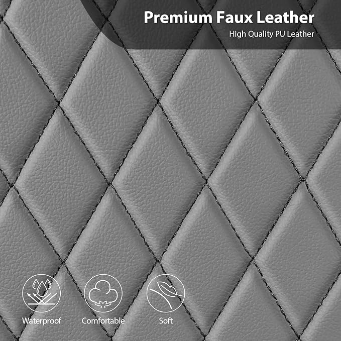 CAR PASS Quilting Faux Leather Seat Covers Full Set, Waterproof Deluxe PU Premium Auto Seat Cover, Breathable Seat Covers Universal Fit for Most Sedan SUV Van Small Truck, Airbag Compatible All Gray - Image 5