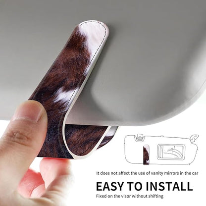 Leather Magnetic Sunglass Holder for Car Sun Visor, Cute Eyeglass Ticket Card Hanger Clip, Universal Auto Interior Accessories for SUV Pickup Truck, Brown Cow - Image 5