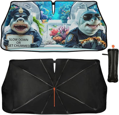 Funny Sharks Car Windshield Sun Shade Umbrella Sunshade Block UV Rays Sun Visor Protector Auto Windshield Sunshade to Keep Vehicle Cool for Cars Trucks & Suvs 57 X 30 in by Socira