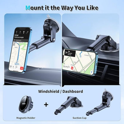 APPS2Car for MagSafe Car Mount, Magnetic Phone Holder for Dashboard Windshield iPhone Car Holder Compatible with iPhone 15 14 13 12 Pro Plus Max Mini MagSafe Mount, 17 Strong Magnets, Green - Image 2