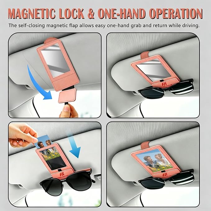 Magnetic 2-in-1 Sunglass & Photo Holder for Car Visor, Leather Anti-Slip No-Fall No-Slide, Fits SUV Truck RV - Image 4