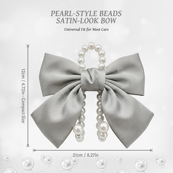 2 PCS Bow Pearl Car Seat Headrest Hook – Cute Purse Hook for Car, Girly Interior Decoration Accessories Hook Hanger, Seatback Holder for Purses & Bags, Elegant Car Organizer (Moonlight Grey) - Image 2