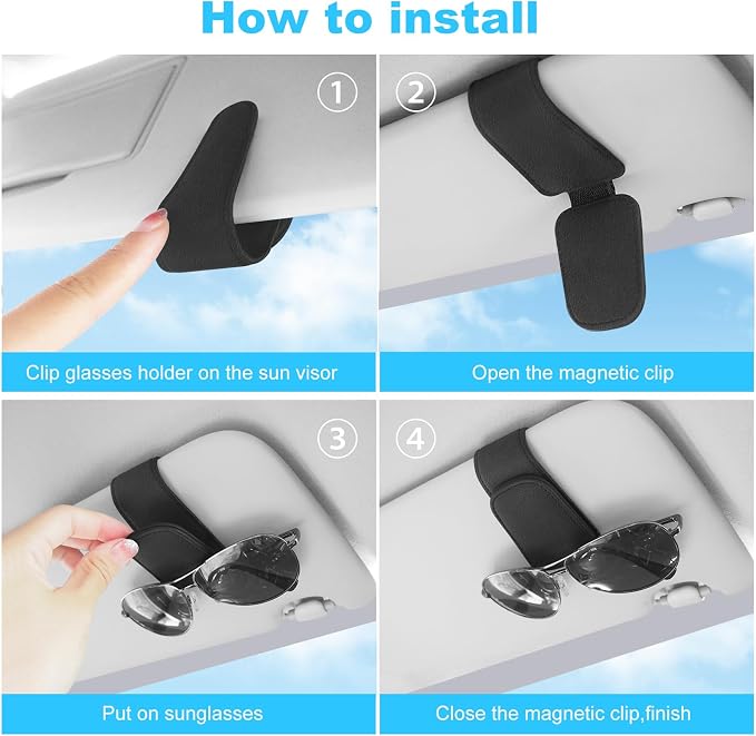 TCJJ Sunglasses Holders for Car Visor,Car Magnetic Glasses Holder Leather Sunglasses Clip and Ticket Card Clip Suitable for Car Interior Visor and Different Size Eyeglasses(Black/2) - Image 6