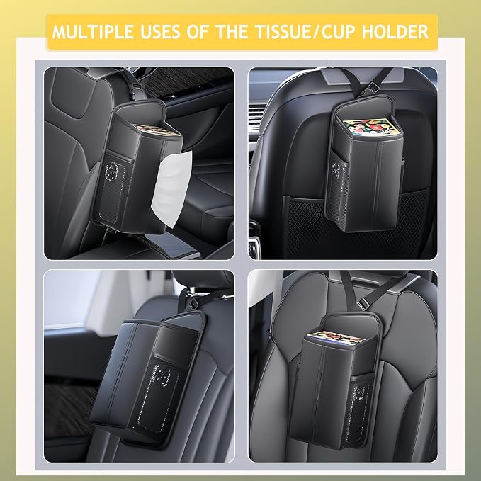 Tumecos Rectangle Car Tissue Box Holder,Car Storage Organizer for Front and Back Seat,Side Mount Hanging Bags with 2 Mesh Pockets,Waterproof Side Organizer,Napkin Cover - Image 4