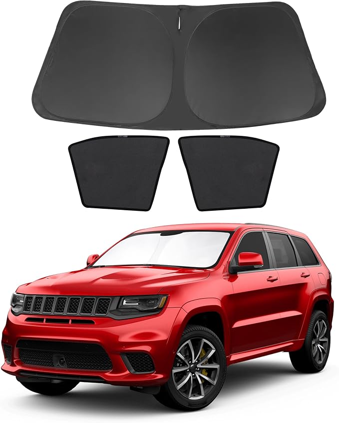 3PCS Car Window Shades Front Windshield Sun Shade Foldable Window Shade Custom Fit for 2011-2019 Jeep Grand Cherokee Accessories Car Shades for Front Windows Anti-UV Rays Block Heat by FannycCargoCover