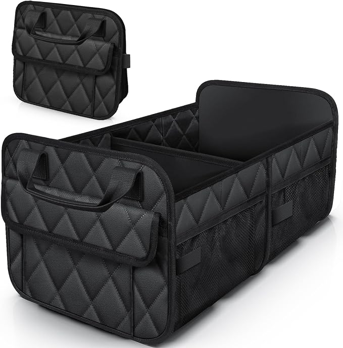 HOTOR Trunk Organizer for SUV – Foldable Car Organizers and Storage | 2 Compartments, Large Capacity Car Trunk Organizer Car Accessories for Truck Sedan, Black, 23.6" x 14.2" x 11.8" by HOTOR