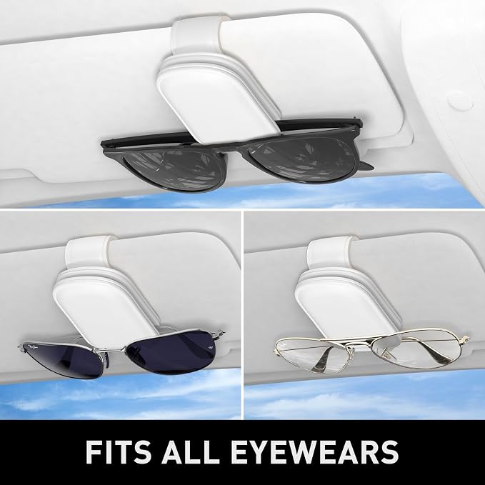 Sunglasses Holder for Car Visor, Magnetic Leather Car Sunglass Holder, Car Sun Visor Glasses Hanger Clip, Car Interior Accessories for Women Men, Fits All Size Eyeglasses - Image 5