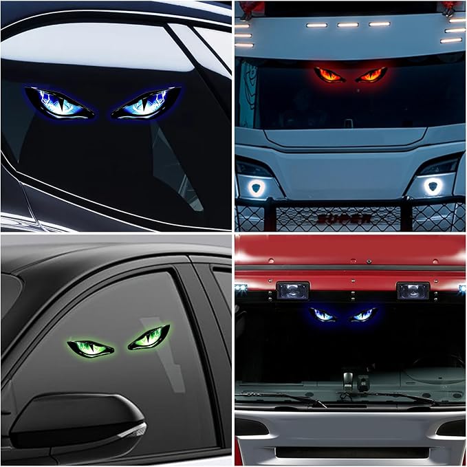 Eye-Shaped Wireless LED Lights for Car (Red) | Solar Powered & Rechargeable Car Lights Interior with Vibration Sensor, Automotive Ambient Light for Door Windows - Image 5