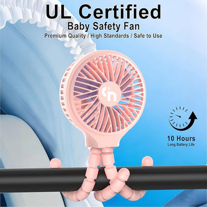 WiHoo Portable Stroller Fan, 11H Ultra-long Battery Life 3 Speed 360°Rotate, USB Rechargeable or Battery Operated Cooling Clip On Personal Fan for Baby Crib Travel Car Seat Pink - Image 2
