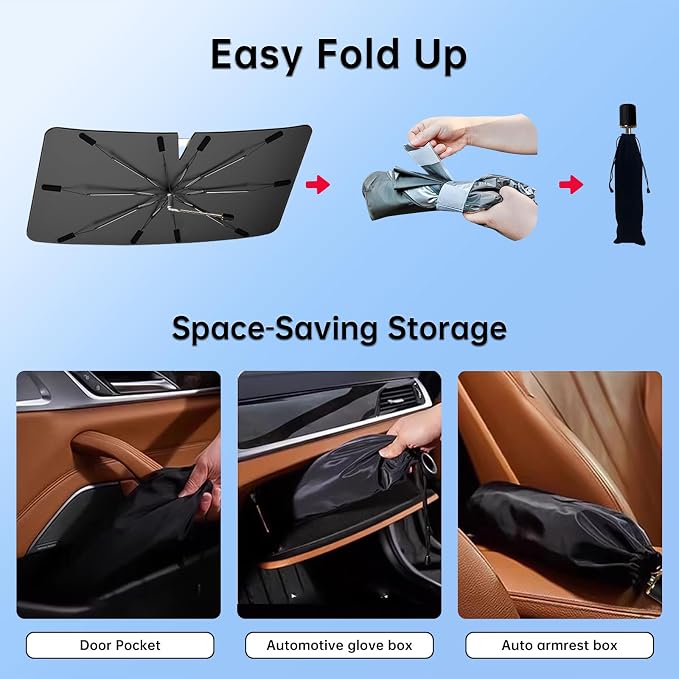 Windshield Sun Shade Umbrella for Toyota Camry 2003-2025 Front Window | Portable Sunshade, Compact Auto Sun Shield Visor for UV Protection, Keep Car Cool Accessories - Image 3